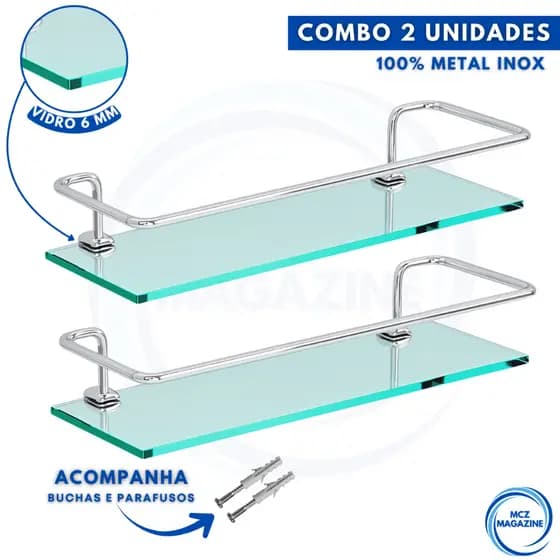 Porta Shampoo Suporte de Banheiro Reto Vidro Temperado 6mm Prateleira Organizador