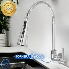 Torneira Gourmet Cozinha Parede Mesa Pia Flexível Cromada Dupla Função 1/4 Volta Inox