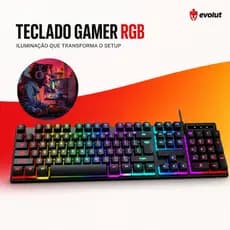 Teclado Gamer Semi Mecânico com Fio Preto Evolut Led RGB Abnt2 Qwerty Português Rainbow Ergonômico