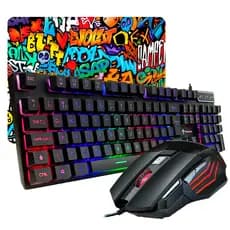 Kit Gamer Teclado Semi-mecânico + Mouse RGB 3200 Dpi + Mouse Pad Preto Led RGB com Fio PC Notebook
