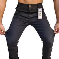Calça Preta Jeans Masculina Escura Tradicional Para Trabalho Reta Serviço com Elastano