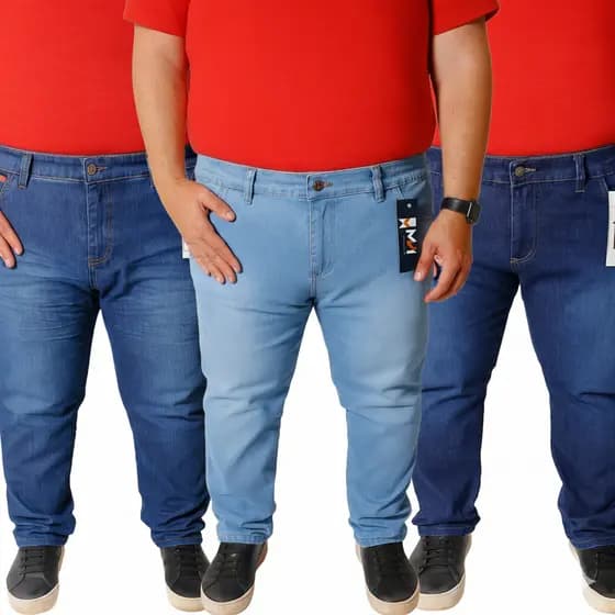 Calça Jeans Plus Size Masculina Slim Fit Com Elastano