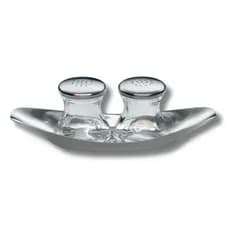 Conjunto Saleiro E Pimenteiro De Vidro C/suporte Em Aço Inox