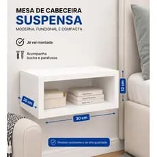 Mesa de Cabeceira Suspensa Preta | Moderna, Compacta e Funcional