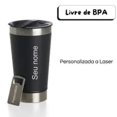 Copo térmico 500ml livre de BPA com abridor | personalizado a laser | inox