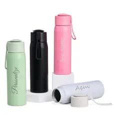 Garrafa Alumínio 600ml Personalizada Acabamento Fosco Tampa Rosqueável com Alça para Transporte