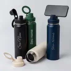 Garrafa Térmica 850 ml inox 304 tripé magnético personalizada com seu nome