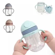 Copo de Transição Infantil personalizado 350 ml pegador duplo tampa de proteção canudo de silicone