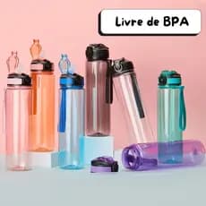 Garrafa Squeeze 1 Litro Plástico Livre de BPA com Canudo Tampa Trava Segurança e Cordão
