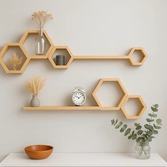 Kit Prateleira Nichos Colmeia + Suporte Invisível Decorativa