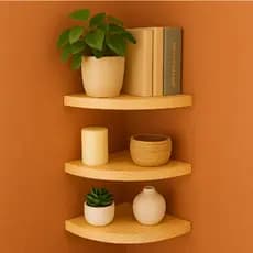 Kit 3 Prateleiras de Canto em Madeira Pinus Natural – Suporte de Parede Decorativo Rústico