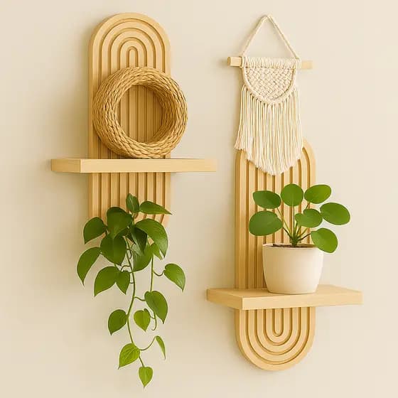 Prateleira Decorativa Suspensa de Parede em Madeira Pinus  com Design Moderno para Plantas e Objetos