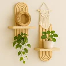 Prateleira Decorativa Suspensa de Parede em Madeira Pinus  com Design Moderno para Plantas e Objetos