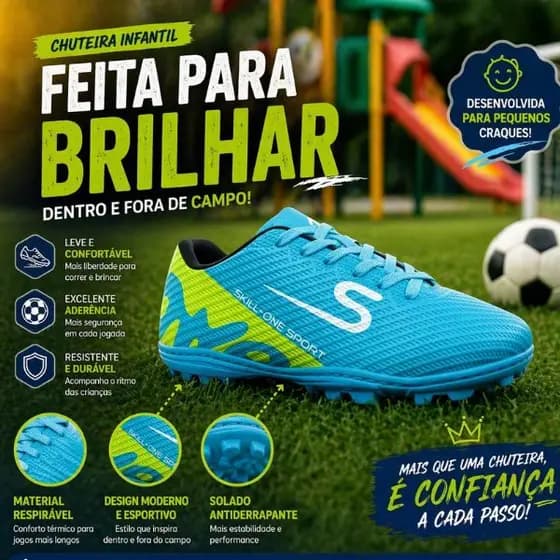Chuteira Infantil Society para Criança do 26 ao 33 Ideal pra Gramado Sintético Sola Costurada Leve Confortável Futebol