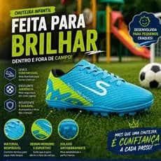 Chuteira Infantil Society para Criança do 26 ao 33 Ideal pra Gramado Sintético Sola Costurada Leve Confortável Futebol