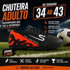 Chuteira Masculina Society do 34 ao 43 Futebol Campo Sintético Trava Baixa Leve Antiderrapante Oferta Top