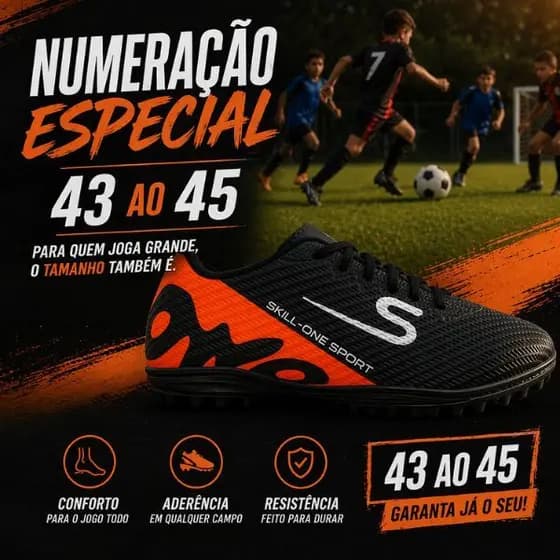 Chuteira Masculina Society Especial 43 ao 45 Travas Fixas Ideal pra Gramado de Futebol Sola Costurada Cadarço Premium
