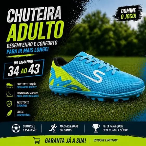 Chuteira Masculina Society Tam 34 ao 43 Futebol Sintético Trava Baixa Antiderrapante Confortável Leve Oferta