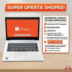 Notebook Lenovo i3 6ª Ger 8GB 500GB Branco Recondicionado Excelente Estado