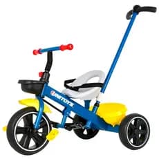 Triciclo Azul Infantil Com Empurrador Cinto De Segurança E Cesto Dianteiro E Traseiro - Unitoys