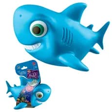 Boneco Shark Family Mordedor Vinil Macio Banho Piscina Brinquedo Tubarão Para Bebê Banheira Azul