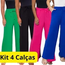 Kit 4 Calças Pantalona com Bolso Cintura Alta Tecido Duna Promoção
