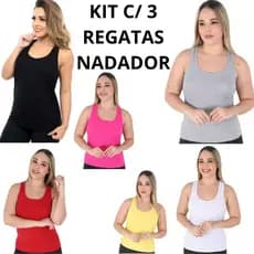 Kit 3 Blusas Blusinhas Feminina de Alça Larga Regata Nadador Basica Academia