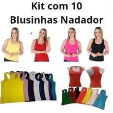 Kit 10 Blusas Blusinhas Feminina de Alça Larga Regata Nadador Basica Academia