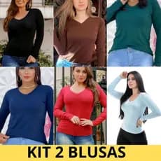 Kit 2 Blusas Manga Longa Gola V Segunda Pele Viscolycra