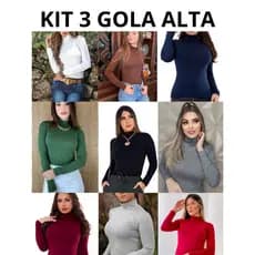 kIT 3 BLUSAS FEMININA MANGA LONGA CACHARREL GOLA ALTA SEGUNDA PELE VISCOLYCRA