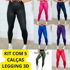 KIT 5 CALÇAS 3D LEGGING SUPLEX CÓS ALTO ACADEMIA FITNESS