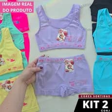 Kit 2 Conjunto Infantil Juvenil Calcinha Box + Top Confortável Tecido Importado Poliamida Eloa