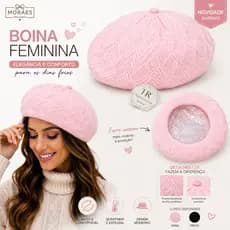 Boina feminina de inverno, macia e elegante, tamanho único, disponível nas cores rosa e preta.