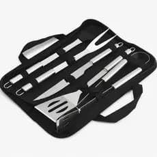 Kit Churrasco Completo Profissional Conjunto 5 Peças Aço Inox Faca Espátula Pincel Garfo Cozinha