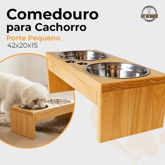 Comedouro Pet Médio Duplo Elevado 15Cm para Cachorro e Gato Bicho de Estimação