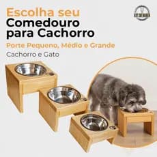 Comedouro Único Pet Elevado Ergonômico No Verniz para Cachorro e Gato Bicho de Estimação