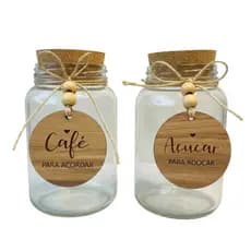 Kit 2 Potes 600ml Herméticos de Vidro Organizadores Café Açúcar com Tampa de Rolha