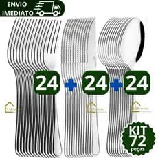Kit 72 Peças Jogo de Talher de Mesa em Inox 24 Garfos, 24 Facas, 24 Colher - Conjunto Faqueiro Restaurante, Cozinha