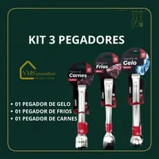 Kit 3 Pegadores de Inox - 1 Pegador de Carnes 12,5cm 1 Pegador de Gelo 18,5cm 1 Pegador de Frios 18cm