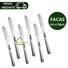Kit 6 Facas 21cm de Mesa em Inox - Ideal para Seu Lar, Restaurantes, Buffets - para diversos alimentos