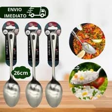 Kit 03 Colher de Arroz Inox 26cm - Tamanho Ergonômico - Ideal Para Diversos Alimentos, Assados, Saladas