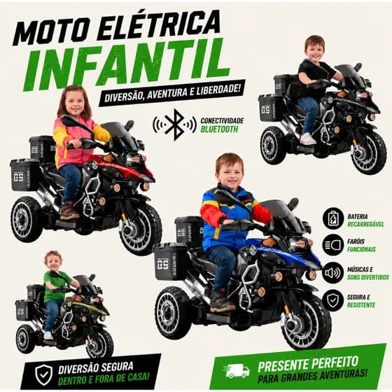 Moto Triciclo GS Elétrico Infantil com Bluetooth