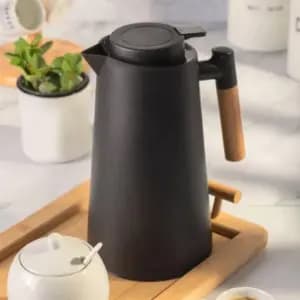 Garrafa Térmica Jarro 1L Cabo Madeira com Botão Acionamento Click Elegante