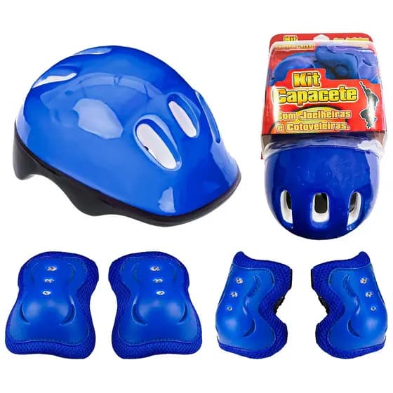 Capacete Joelheira E Cotoveleira Azul Kit Protecao Criancas Skate Bike Patinete Esportes - Fenix