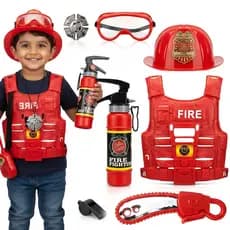 Fantasia Bombeiro Infantil Kit Completo Brinquedo Colete Capacete E Acessórios