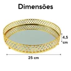 Bandeja Decorativa Luxo Espelhada em Metal Rengular ou Redonda Banheiro Lavabo Multiuso Casa