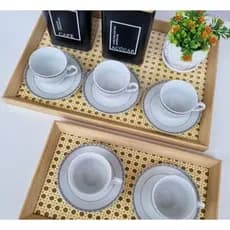 Bandeja Decorativa Retangular Organizadora Moderna Palha c/ Vidro Palhinha Italiana Redinha Rendinha