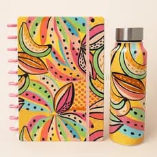 Kit Escolar Caderno de Discos B5 + Garrafa 800ml Universitário Colorido Boho Brasilidades