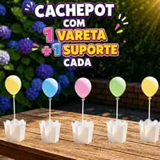 Centro de Mesa Cachepot Aniversário c/ 1 Varetas e Suportes cada. 1,2,3,4,5