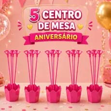 5 Centro de mesa festa Cachepot aniversário com Varetas e suporte para balão